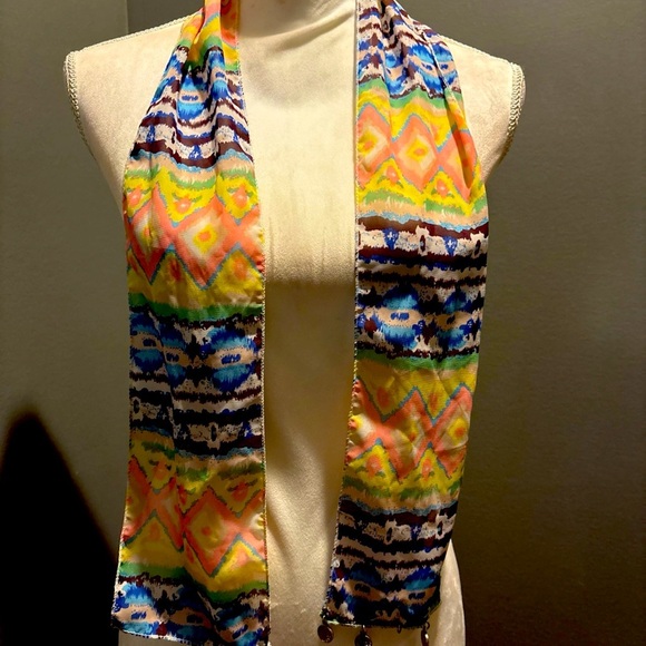 Scarf with Charms~MULTICOLORED Tie & Dye Scarf and Silver Charms - Picture 1 of 7
